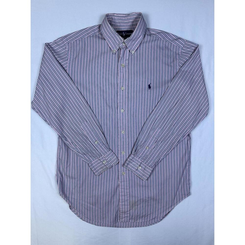 VTG Ralph Lauren Shirt Mens 15.5 32/33 White Blue Stripes Button Up Classic Fit
